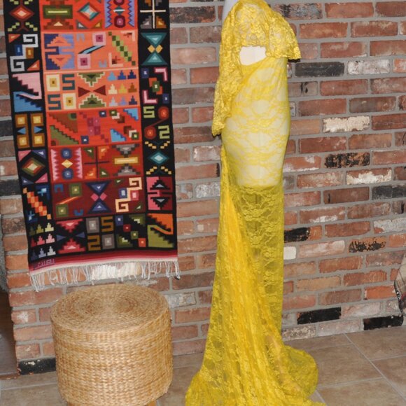 Sheer Lace Stretch Ruffle Open Back Bodycon Dress Clubwear Long Train Gown Party - Picture 8 of 12